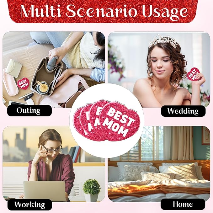 Geelin 3 Pcs Gifts for Mom from Daughter Son Best Mom Gifts Heart Compact Mirror Travel Magnifying Vanity Portable Mini Makeup Pocket Mirror Double Sided with Glitter for Women Birthday Mother's Day