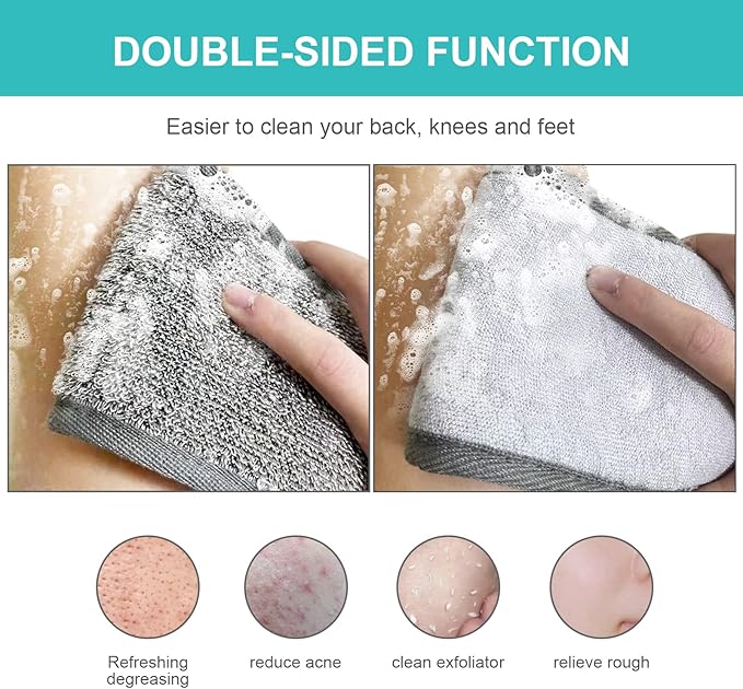 Loofah Back Scrubber, 35.4 Inch Exfoliating Back Scrubber for Bath Shower Scrubber for Men and Women, Luffa Scrubber to Deep Clean Your Skin, with Hair Shampoo Brush and Wall Hook