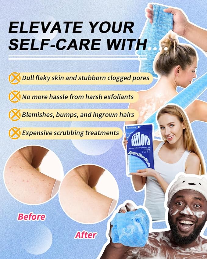 3 Pack Back Exfoliator for Shower and Dead Skin Removal, Exfoliating Body Scrubber for Smooth Skin Japan Washcloth for Shower & Bath, Versatile Body Scrub Towel