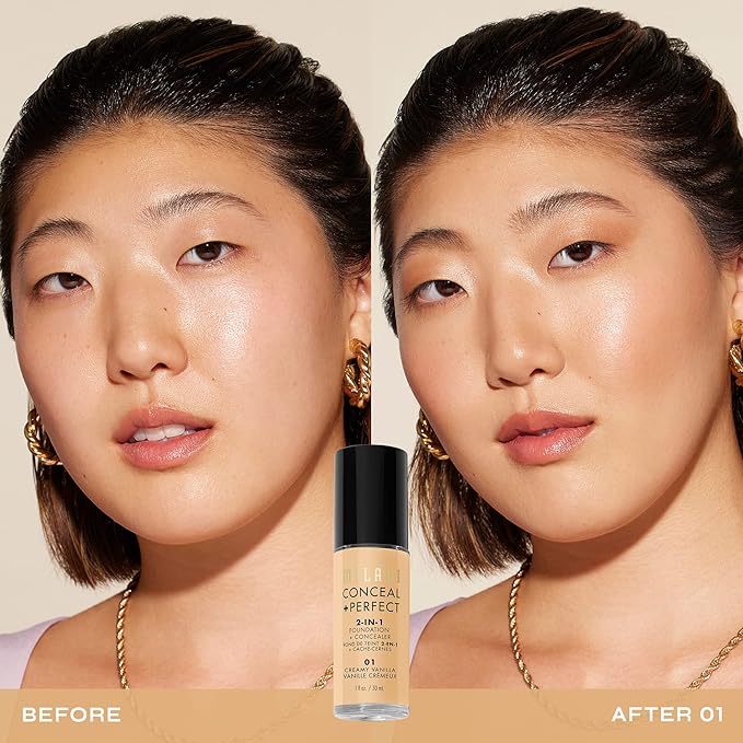 Milani Conceal + Perfect 2-in-1 Foundation + Concealer - Creamy Vanilla (1 Fl. Oz.) Cruelty-Free Liquid Foundation - Cover Under-Eye Circles, Blemishes & Skin Discoloration for a Flawless Complexion