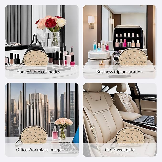 AmBealla Portable Storage Bag Cosmetic Bag for Women,Small Cute Compact Travel Makeup Bag for Keys and Phone, Beige Cotton Organizer with Wristband,Portable Mini Bag for Girls