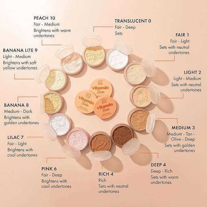 The Beauty Crop Vitamin Babe Setting Powder - Talc-Free Loose Powder for Flawless Finish - Banana Lite Shade - 0.35 oz