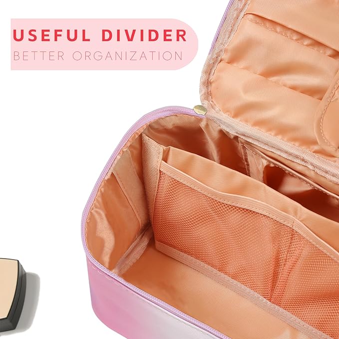 Meiyuuo Cute Makeup Bag for Girls Personalized Cosmetic Bags for Teens Monogrammed Travel Pro Pouch Toiletry Bag for Women Bridal Shower Birthday Gifts for Her Preppy Gradient Pink Initial A