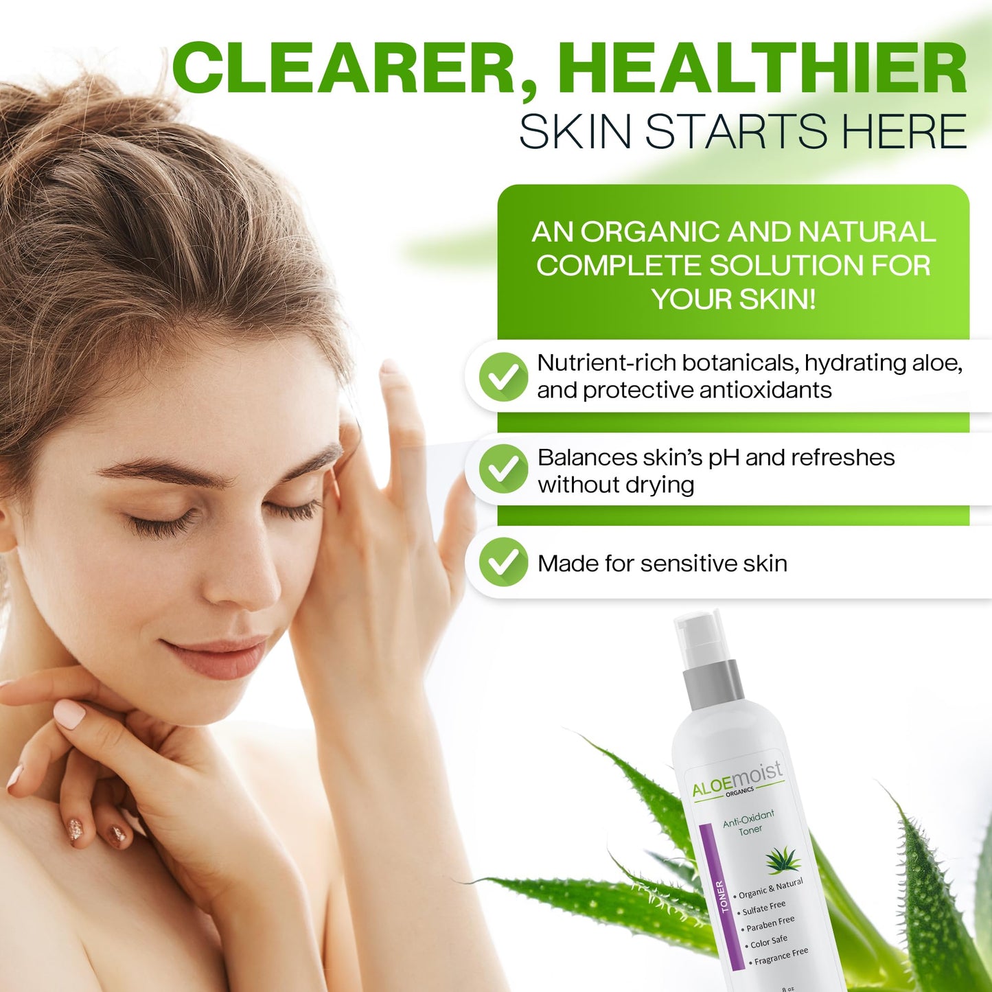 Aloe Vera Toner for Sensitive Skin: Hydrating Facial Toner for Women Anti Aging Dry, Oily & Acne Prone Skin with Soothing Aloe Vera, Pore Minimizing Witch Hazel, pH Balancing Antioxidant Green Tea 8oz