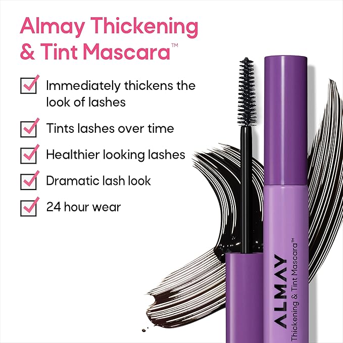 Almay Thickening & Tint Mascara, Instant Soft Full Volume, Conditions & Darkens Natural Lashes Over Time, No Flaking or Clumping, 403 Black Brown, 0.28 fl oz