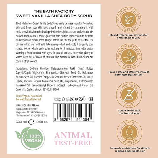 Body Scrub for Exfoliating with Moisturizing Shea Butter | 100% Vegan | Natural Vanilia Extract | Perfect Exfoliator for All Body Parts such as Face, Foot, Hand