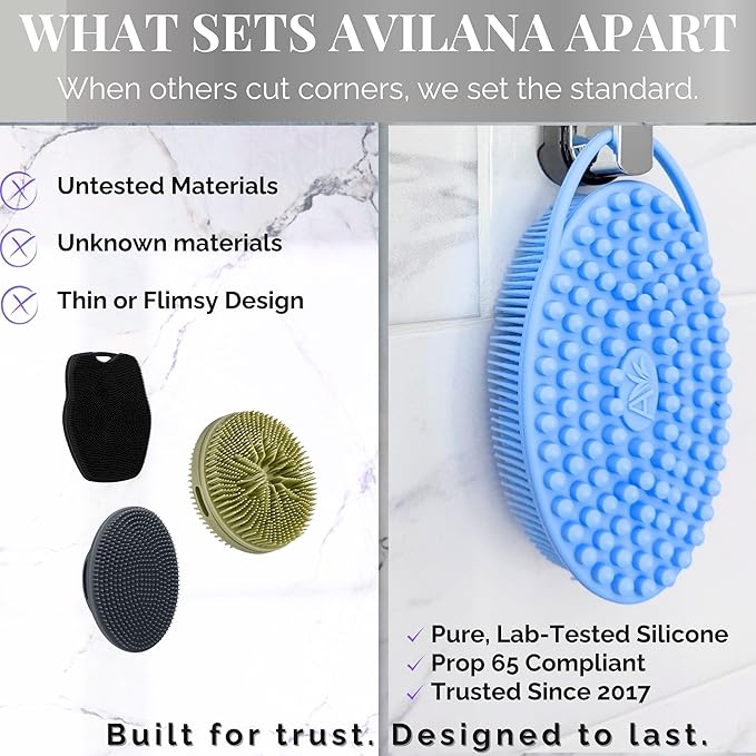 Avilana Silicone Body Scrubber – Gentle Shower Brush & Loofah Alternative – Silver-Infused Options – Fast-Drying, Hygienic, BPA-Free Silicone Body Exfoliator for Sensitive Skin, Men & Women