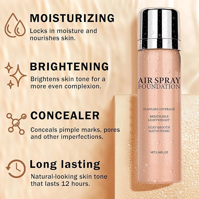Airbrush Foundation Makeup Spray Full Coverage Foundation for Mature Skin,Long-lasting Airbrush Flawless Setting Spray,Waterproof Foundation for Smooth Radiant Skin (Natural/Warm Porcelain)
