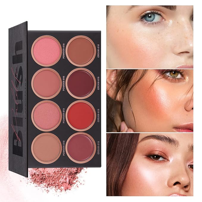 Professional Blush Makeup Palette, 8 Colors Blush and highlighter Palette Matte Powder Bright Shimmer Mineral Contour Blush Palette Makeup Blush Pallet