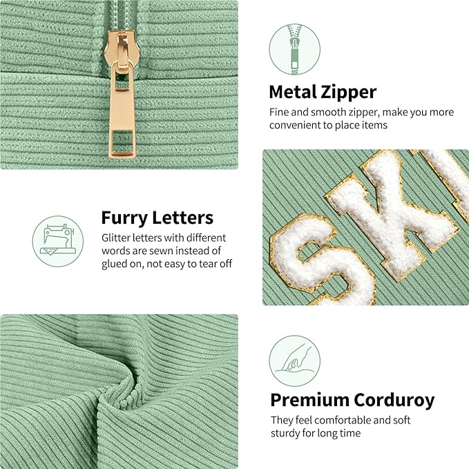 MAGEFY Small Makeup Bag for Purse Portable Makeup Pouch with Compartments Corduroy Make up Bag for Women Travel Cosmetic Essential (Green, SKIN)