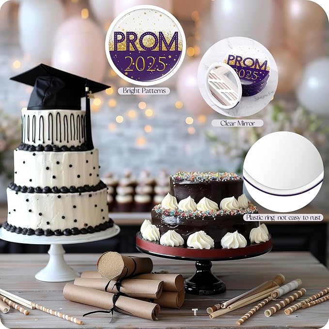 36 Sets Prom 2025 Graduation Party Favor Prom Compact Mirror for Her Him Inspirational 2025 Graduation Cards for Senior Night College Party Gifts(Violet Gold)