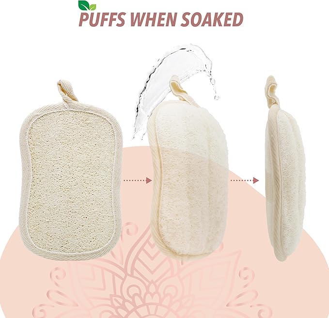 Earth & I Luxury Loofah Pack 4ct: 1 Natural Loofa Plant & 3 Dual-Sided Organic Loofah Pads - Bath & Shower exfoliator for Body & face, Body scrubbers, Travel loofah Bulk, lofas, luffa, loufa, lufas