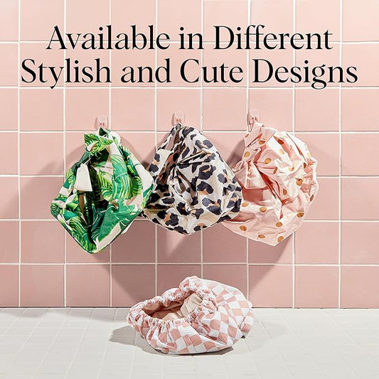 Kitsch Luxury Shower Caps for Women Reusable Waterproof - Flexi Satin Lined, Large Shower Cap for Men, Non-slip, Quick-dry, Adjustable, Stylish Hair Cap for Long & Short Hair - Cherry Print