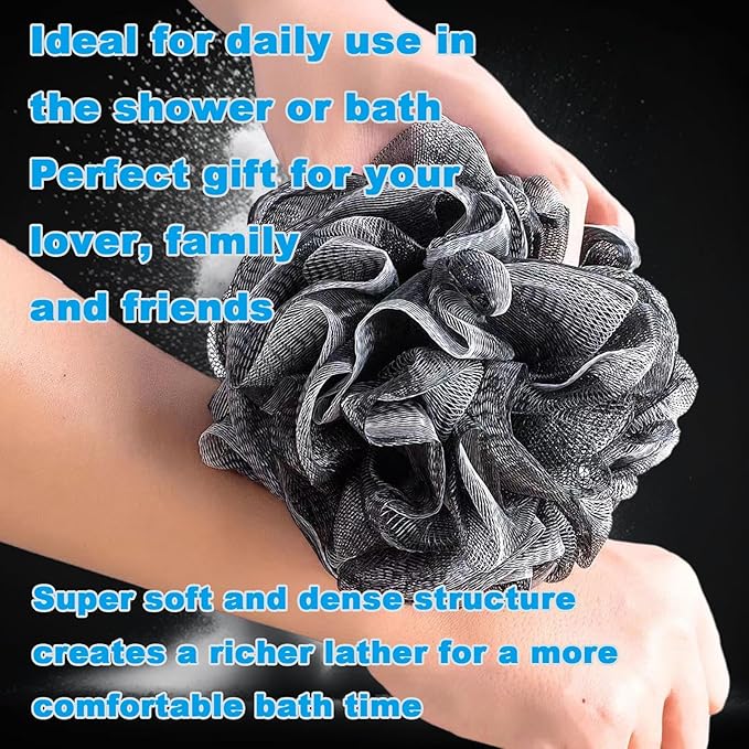 Black Bath Shower Loofah Exfoliating Body Back Scrubber Sponge for Women Men 60g (1 Pack)
