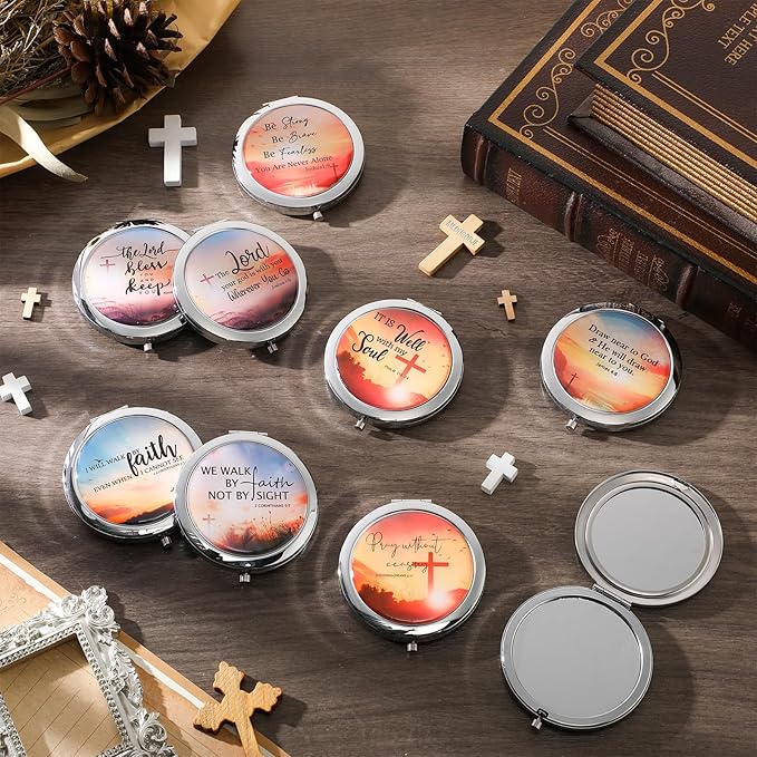 9 Pcs Christian Compact Mirrors Gifts for Women Bulk Religious Pocket Mirror with Bible Verse Inspirational Scripture Quote Church Group Party Favors for Mother Teacher Nurse Friends