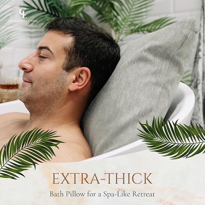 Luxury Bath Pillow for Tub - Thick and Comfortable Bathtub Pillow Support for Head and Neck and Back - Washable Quick-Drying Bath Pillows - Bath Cushion for Home Spa - Fits Any Bathtub - Light Gray