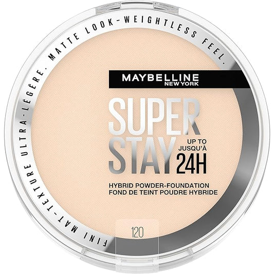 Maybelline Super Stay Up to 24HR Hybrid Powder-Foundation, Medium-to-Full Coverage Makeup, Matte Finish, 120, 1 Count