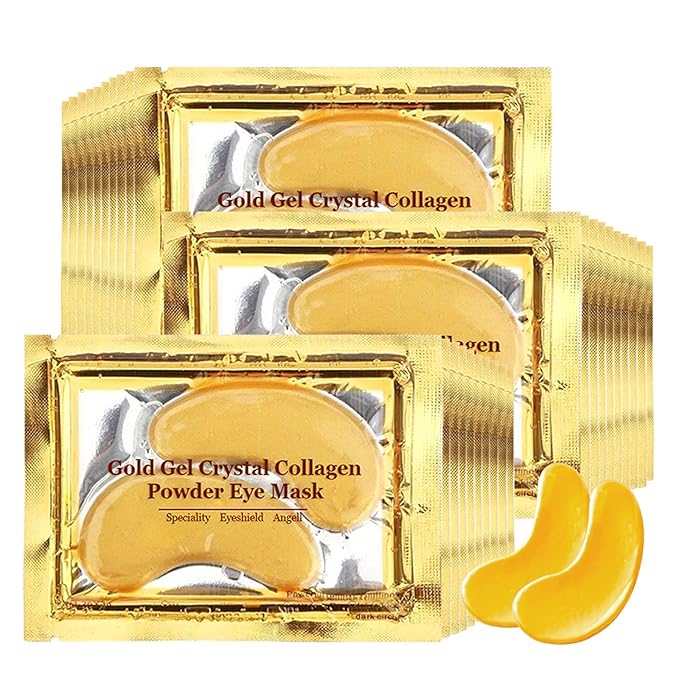 Adofect Collagen Powder Eye Mask 29 Pairs Gold Under Eye Gel Pads, Hyaluronic Acid Under Eye Mask Gel Patches for Puffy Eye Reducing Dark Circles, Eye Bags, Wrinkle, Refresh Your Eyes, Gold