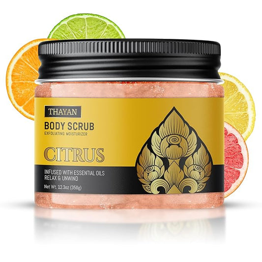 Himalayan Salt Scrub – Exfoliating Face, Foot & Body Scrub with Jojoba, Grapeseed & Essential Oils – Deep Cleansing, Collagen-Boosting, Cellulite Treatment & Skin Toning - Citrus