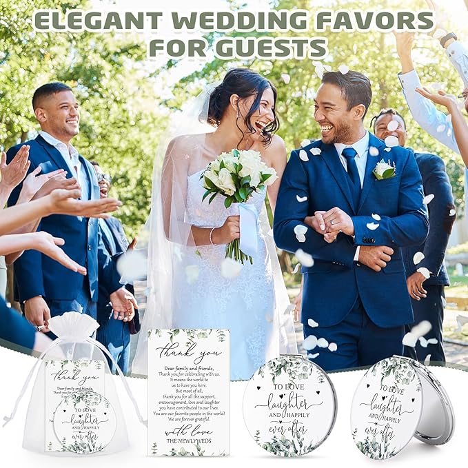 25 Sets Bridal Shower Party Favors for Guests Compact Mirror Bulk to Love Round Portable Mirrors Leather Compact Mirrors Thank You Cards with Organza Bags Wedding Guests Souvenir Gift