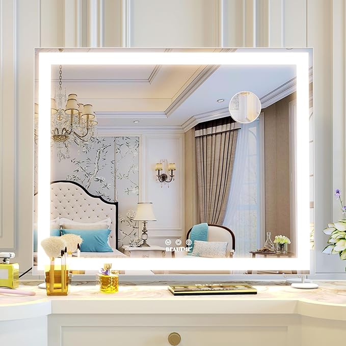 BEAUTME Vanity Mirror with Lights for Tabletop,Hollywood Lighted Makeup Mirror for Dressing Room & Bedroom,Big Desk Mirror Vanity (600×507×150mm)