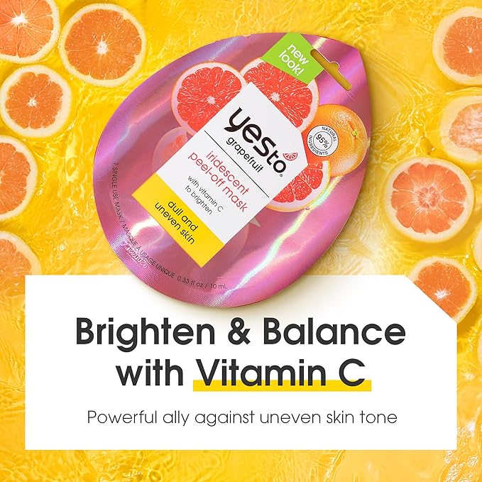 Yes To Grapefruit Iridescent Peel Off Mask with Vitamin C to Refresh Dull Skin, for Men, Women and Teens, No Paraben, 3 Pack.