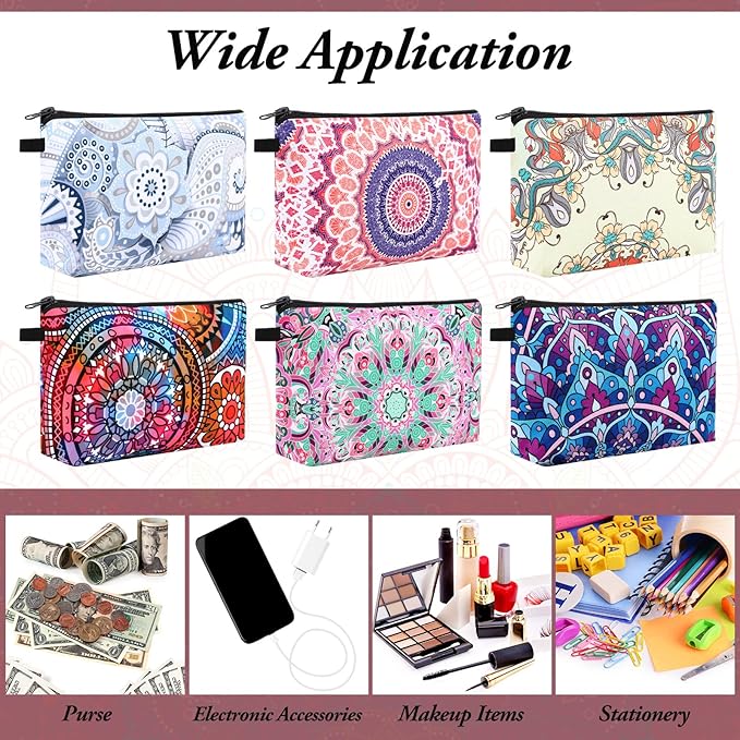 Kajaia 30 Pcs Makeup Bags Bulk Cosmetic Bag Graduation Gifts Mandala Flower Pouches Portable Zipper Makeup Pouch Waterproof Travel Toiletry Bag for Women Teacher Birthday Thanksgiving Christmas Gifts