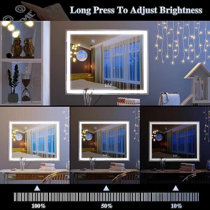 BEAUTME Vanity Mirror with Lights, Hollywood Lighted Makeup Mirror for Dressing Room & Bedroom, Slim Aluminium Frame Design(Silver,28.3" x 22.2")