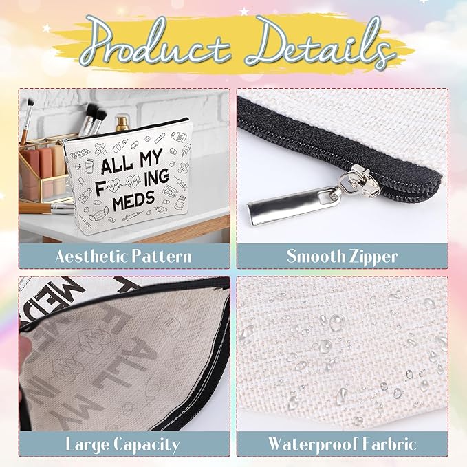 Med Makeup Bag Gifts - Funny Medicine Travel Cosmetic Bag with Zipper, Meds Pouch Purse Gifts for Nurse Practitioner Medicine Physician Assistants Doctor Patient, Get Well Soon Presents