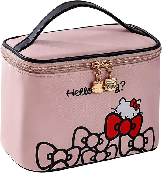 AmBealla Makeup Bag Large Waterproof Cosmetic Bags with Makeup Brush Holder, Cute Printed Makeup Organizer for Women Traveling,Portable Toiletry Bag for Girls