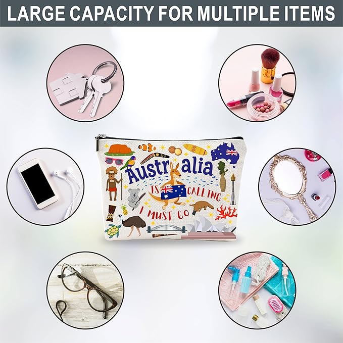 Australia Souvenirs Cosmetic Bags For Women，Australia Is Calling I Must Go, Makeup Organizer Bag, Toiletry Pouch, Small Travel Storage Bag, Australia Themed Gifts, Women Essentials - D09