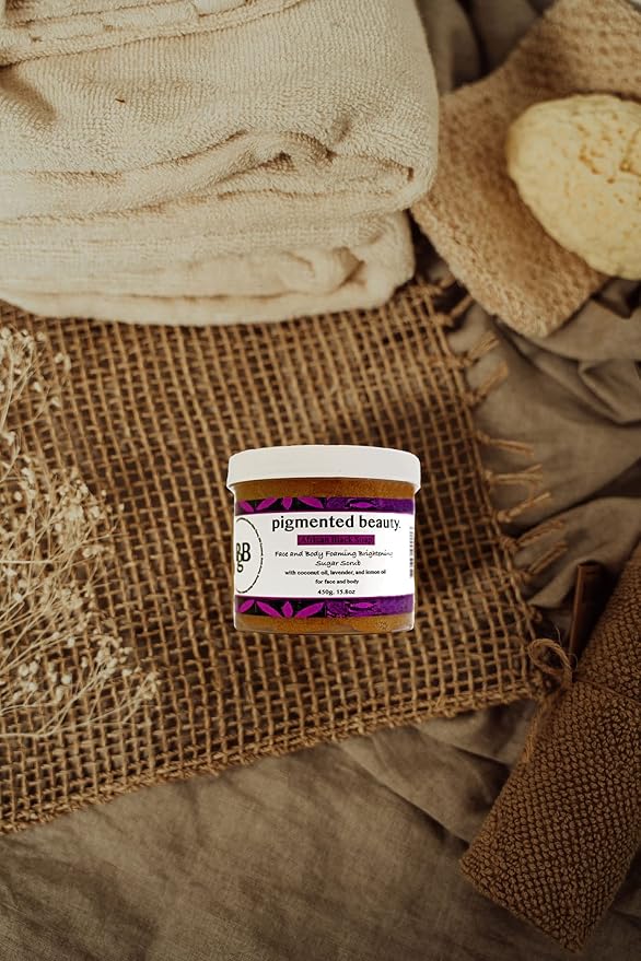 African Black Soap Brightening Sugar Scrub For Face and Body with Lavender and Lemon Essential Oils 450g