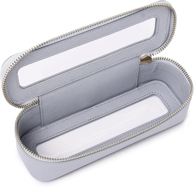 Makeup Brush Case Clear Travel Cosmetic & Toiletry Bag Slim Makeup Bag with Zipper Small Purse Organizer Car Essential Bag for Women (Gray, SLIM-3)