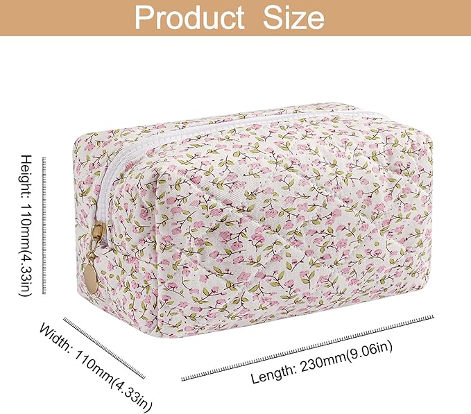 Makeup Bag Travel Cosmetic Bag for Women Girls, Zipper Make Up Pouch, Floral Flowers Toiletry Organizer Makeup, Portable Storage Cosmetic Travel Cloth Bag (Pink Floral)