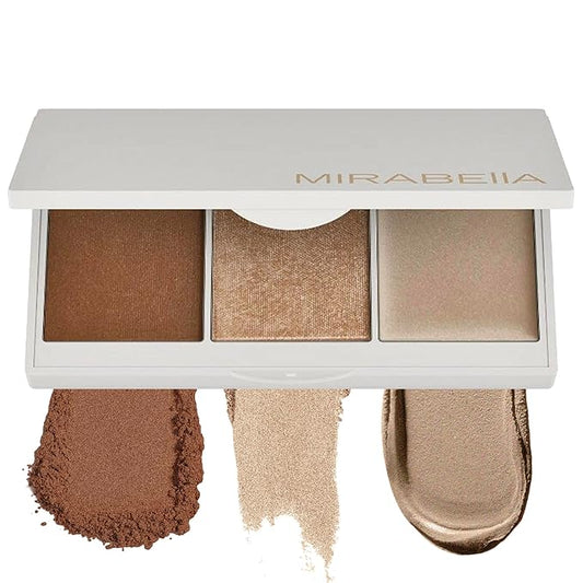Mirabella Megastar Pro Face Trio Powder Contour Palette with Bronzer Powder & Cream Highlighter, Lightweight & Buildable Color Contour Makeup Creates a Flawless, Sculpted Look for All Skin Types