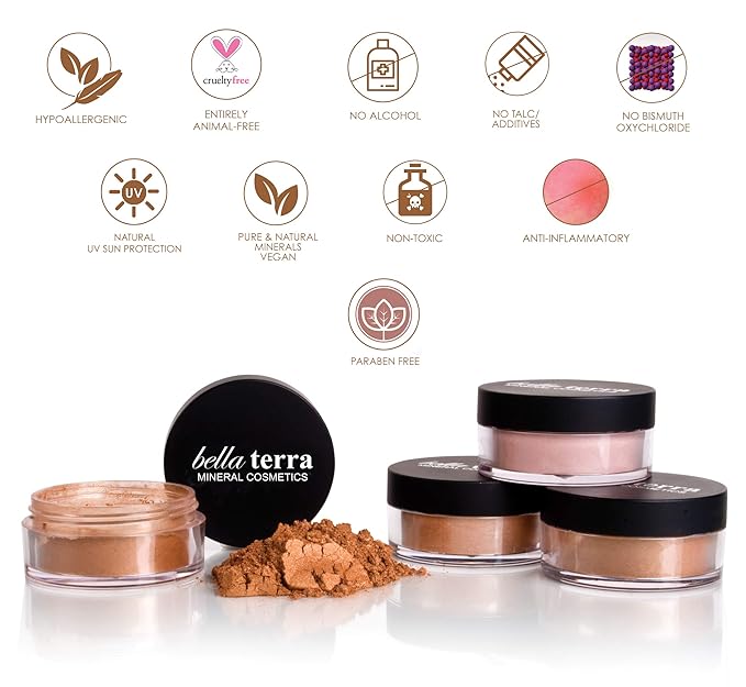 BellaTerra Cosmetics - Mineral Bronzer – Tanning Contour Powder for Face & Body – Long Wearing (Sunset Kiss)