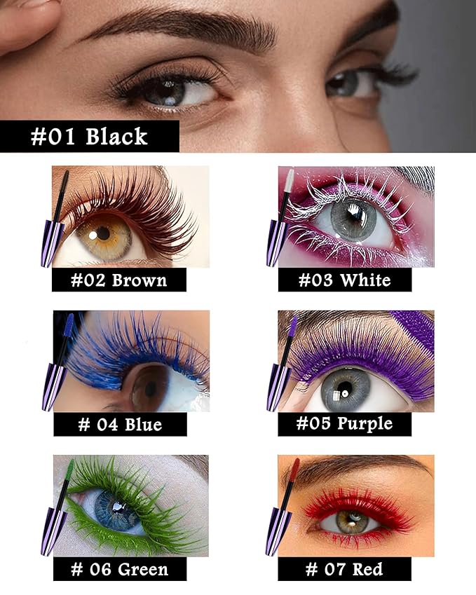 5D Red Mascara for Eyelashes-1Pcs Longlasting Waterproof Smudge-Proof Colored Mascara Volume and Length, Volumizing Curling Defining Eye Lashes rimel de pestañas, Cosplay Party Eye Makeup for Women