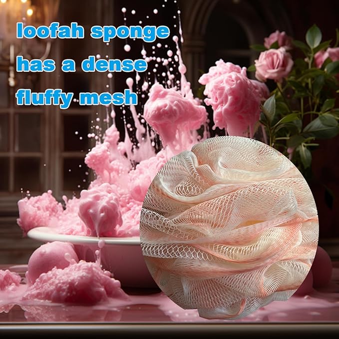 Loofah Sponge, Exfoliating Bath Sponge Body Scrubber Lofa Single Pack - Pink 50g (1 Pack)