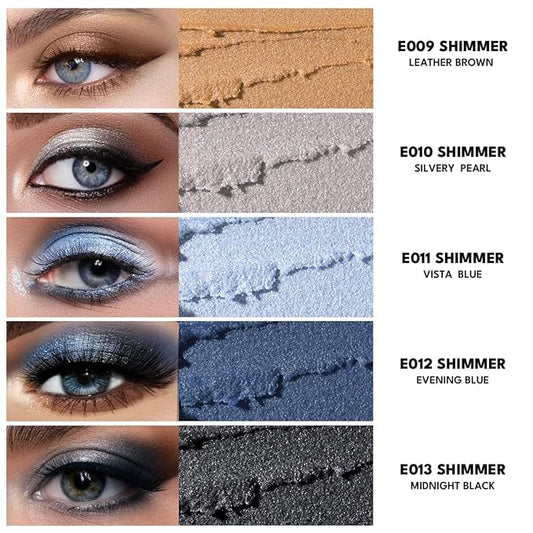 5PCS Eyeshadow Stick Set Metallic Shimmer Matte Cream Eye Shadow Eyeliner Brightener Pencil Crayon - Denim Blue
