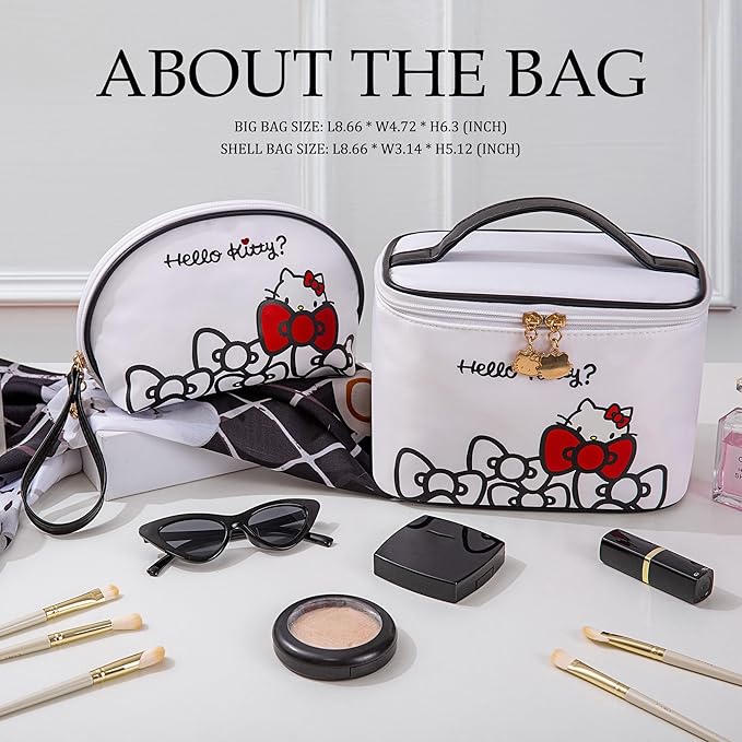 AmBealla Travel Makeup Bag Large Cosmetic Bags with Brush Holder,White Waterproof 2PCS Portable Cosmetic Case for Women, Toiletry Storage Bag for Skincare & Beauty Tools for Girls