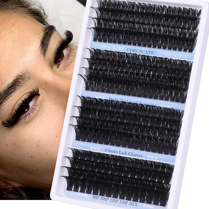 Lash Clusters Long 14-20mm Eyelash Clusters 80D+100D+120D+150D Volume Cluster Eyelash Extensions Thick 284pcs Individual Lashes Strip Mink Eyelashes DIY Wispy Lash Extension by CORUSCATE