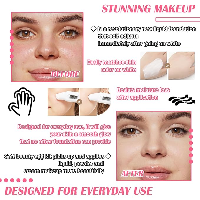 Color Changing Full Coverage Liquid Foundation Makeup Gift Set,Moisturizing BB Cream for Women,Flawless Loose Setting Powder Face Primer Base Makeup Kit With Make up Sponge