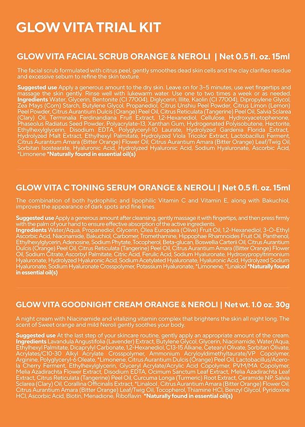 AROMATICA Glow Vita Trial Kit - Travel Size Skin Care Set [Vitamin C Serum 0.5 fl. oz, Facial Scrub 0.5 fl. oz, Goodnight Cream with Retinol 1oz] - Travel Kit for Women