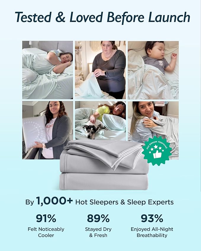 Breescape Cooling Sheet Set Twin Size - BlendTek™ Dry & Cool Technology for Hot Sleepers and Night Sweats, Q-Max>0.46 Tech, Deep Pocket Up to 18", 360° Elastic Band, Misty Gray