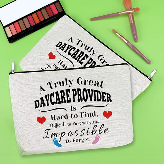 2 Pack Daycare Provider Appreciation Gift Makeup Bag Daycare Teacher Gifts 2 PCS Cosmetic Pouch Thank You Gift for Childcare Provider Gifts for Childhood Educators Gift Christmas Teachers Day Gifts