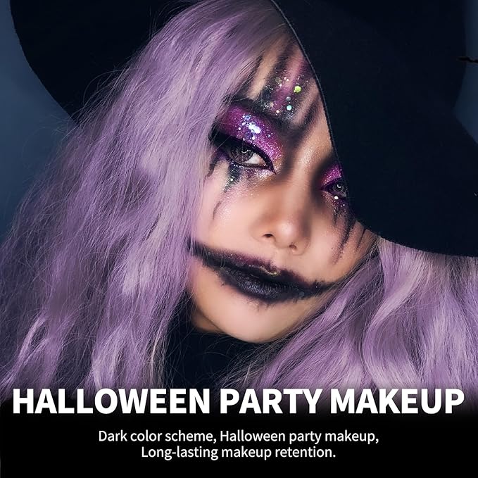 Black Eyeshadow Palette, 5 Colors True Black Chameleon Green Purple Color Changing Blush Eyes Multi-Use Dark Goth Makeup Pallet, Shimmer Matte Metallic Sombras De Ojos Kit for Daily Halloween2