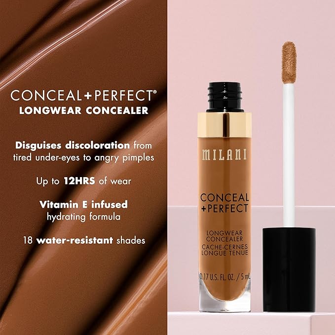 Milani Conceal + Perfect Longwear Concealer - Pure Ivory (0.17 Fl. Oz.) Vegan, Cruelty-Free Liquid Concealer - Cover Dark Circles, Blemishes & Skin Imperfections for Long-Lasting Wear