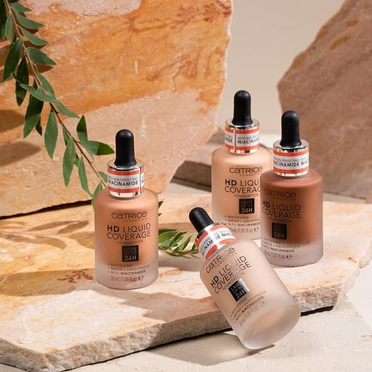 Catrice | HD Liquid Coverage Foundation | 24H Wear, Matte Finish, High Coverage, Waterproof Formula with Niacinamide | Vegan & Cruelty Free (082 | Warm Caramel)