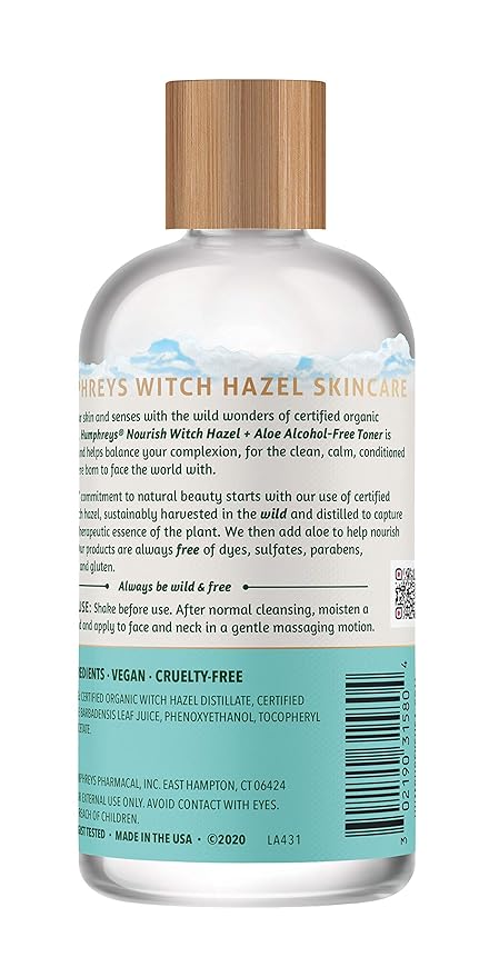 Humphreys Witch Hazel Nourishing Toner | Wild Harvested Witch Hazel & Aloe | Alcohol-Free | Natural | Hydrating | Soothing | 8 fl oz