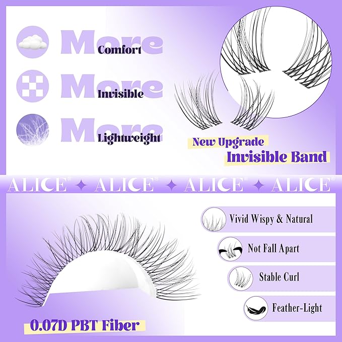ALICE Lash Clusters Kit Natural Wispy Lash Extension Kit Clear Band Cluster Eyelash Extensions 140pcs 8-16mm Individual Lashes with Lash Glue Bond and Seal and Tweezers DIY at Home